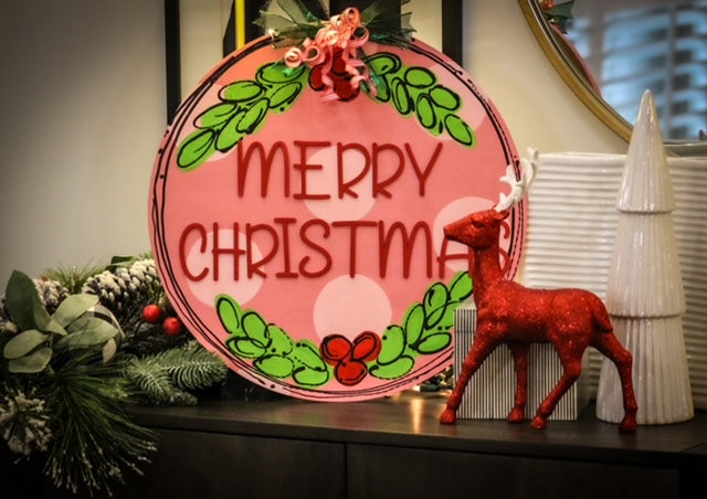 Pink Merry Christmas Door Hanger